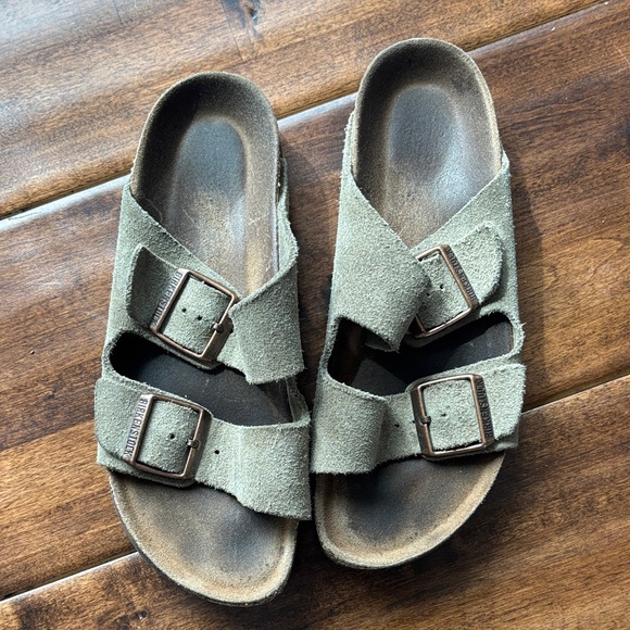 Birkenstock Shoes - Birkenstock Olive Suede Double-Buckle Sandals